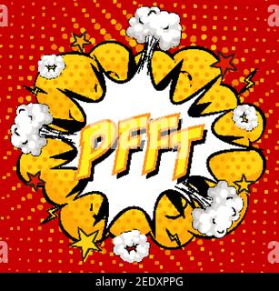 PFFT Text auf Comic Cloud Explosion auf rotem Hintergrund Illustration Stock Vektor