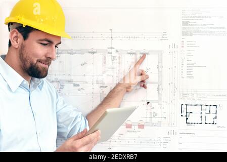 ArchitectPlanning Bau eines Hauses in der Boaerd mit der technischen Zeichnung - Grundriss Stockfoto