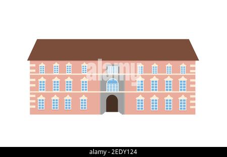 Mittelalterliche deutsche romantische alte Villa. Braune Fassaden, graues Dach, weiße Fenster. gebäude im europäischen Kolonialstil im viktorianischen Stil. Vektorgrafik Stock Vektor
