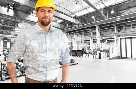 Porträt eines erfolgreichen Ingenieur in Maschinenbau in der Industrie Stockfoto