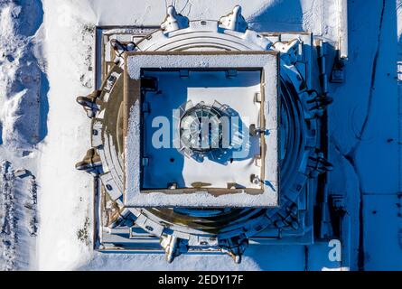 Leipzig, Deutschland. Februar 2021, 14th. Das Denkmal der Völkerschlacht. (Luftaufnahme mit Drohne) Quelle: Jan Woitas/dpa-Zentralbild/ZB/dpa/Alamy Live News Stockfoto