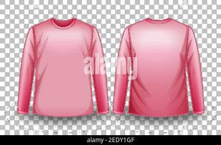 Vorne und hinten rosa Langarm-T-Shirt auf transparent Hintergrunddarstellung Stock Vektor