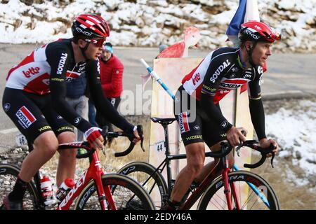 Florian Vermeersch und Philippe Gilbert von Lotto Soudal während der Tour de la Provence, Etappe 3, Istres a Chalet Reynard ( / LM Stockfoto