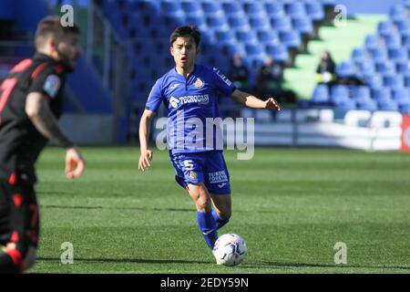 Takefusa Kubo von Getafe während der spanischen Meisterschaft La Liga Fußballspiel zwischen Getafe CF und Real Sociedad am 14. Februar 2021 / LM Stockfoto