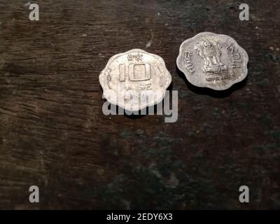Indische alte 10 pese Münzen Währungen Stockfoto