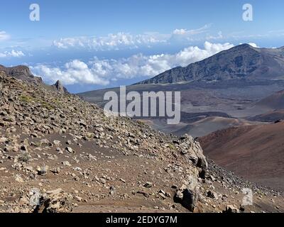 Wunderschöne Aufnahme der Landschaft bei Haleakala, dem Ost-Maui Vulkan auf der Hawaiianischen Insel Maui. Stockfoto