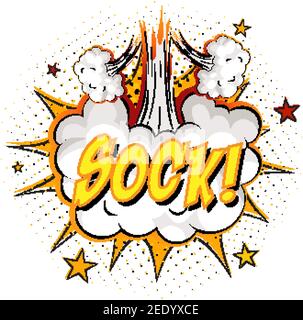 SOCK Text auf Comic Cloud Explosion isoliert auf weißem Hintergrund Abbildung Stock Vektor