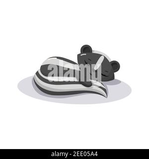 Schlafen junge Skunk Cartoon zusammengekrümmt. Flache Vektordarstellung isoliert. Stock Vektor