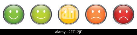 Feedback Vektor-Buttons mit Smiley Icons in verschiedenen Farben von Glücklich bis traurig Stock Vektor