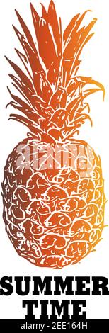 Summer Time Titel mit dekorierten exotischen Getränk oder Cocktail in der Hälfte Teil der Ananas. Design-Element für Sommer-Cocktail-Party, Getränke-Menü etc Stock Vektor