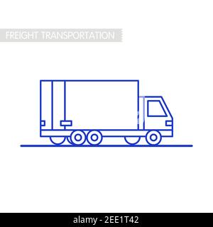 Güterverkehrskonzept. Lieferdienst LKW. Umrisse auf Weiß. Versand mit Auto oder LKW. Zustellung der Liniensymbole. Van Umriss Symbol auf weißem Rücken Stock Vektor