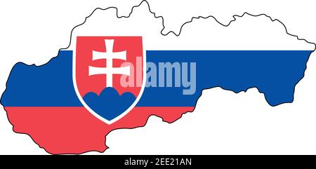 Slowakei Karte mit Flagge - Umriss eines Staates mit einer Nationalflagge, weißer Hintergrund, Vektor Stock Vektor