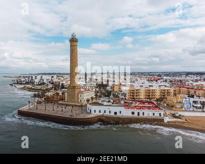 Panoramablick auf den Leuchtturm Chipiona Stockfoto