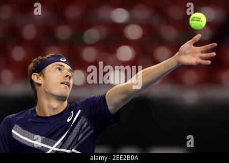 Sofia, Bulgarien - 12. November, 2020: Der Australier Alex de Minaur steht während seines Viertelfinalmatches gegen den Italiener Jannik Sinner während des Sofia O Stockfoto