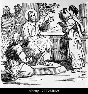 Jesus im Haus von Martha und Maria, Szene des Neuen Testaments, Histoire Biblique de L´Ancien Testament, Stockfoto