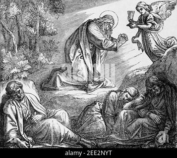 Christus auf dem Ölberg, mein schlagendes Herz ist zornig. Szene des Neuen Testaments, Histoire Biblique de L´Ancien Testament Stockfoto