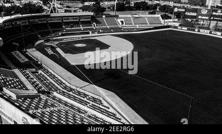 Luftaufnahme des Francisco Carranza Limón Stadions. Gesamtansicht des Algodoneros Stadions in Guasave, Sinaloa Mexiko. Guasave Mexiko. Am 7. Februar 2021 in Guasave, Mexiko. (Foto von Luis Gutierrez/Norte Photo/) Vista aérea del Estadio Francisco Carranza Limón. Vista General del estadio Algodoneros en Guasave, Sinaloa México. Guasave México. el 7 de febrero de 2021 en Guasave, México. (Foto von Luis Gutierrez / Foto Norte /) Stockfoto