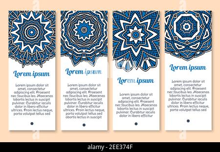 Paisley Muster Banner oder Mandala Ornament Vorlagen Set. Vektor indische Blume Ziertracery von floral buddhistische Muster Design für Business Stock Vektor