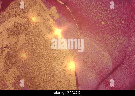 Vinatge abstraktes Gold und burgunderrot Marmormuster mit Glitzern. Vektor Hintergrund in Alkoholtinte Technik mit Glitzer. Vorlage für Banner, Poster Stock Vektor