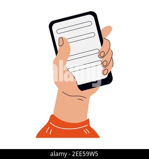 Hand halten Smartphone mit leerem Bildschirm, Cartoon-Vektor-Illustration isoliert. Stock Vektor