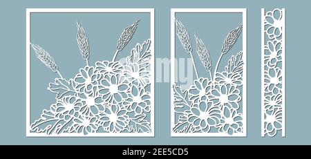Chrysanthemen. Set Schablone für Laserschneiden und Plotter. Blumen, Blätter zur Dekoration. Vektorgrafik. Sticker Set Blumen. Plotter und Stock Vektor