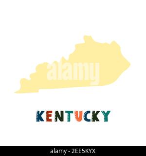 Kentucky Karte isoliert. USA Kollektion. Karte von Kentucky - gelbe Silhouette. Kritzelnde Schriftzüge auf Weiß Stock Vektor
