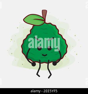 Vektor Illustration von Green Kaffir Lime Niedlichen Charakter Illustration mit einfachen Gesicht, Hände und Beine auf isolierten HintergrundCharakter mit niedlichen Gesicht, Stock Vektor