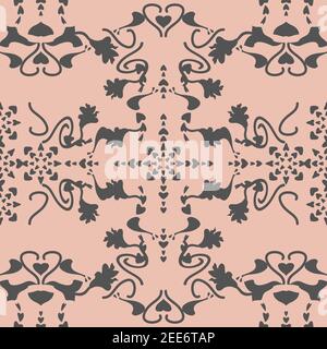 Nahtloses Muster floral mit Lilienblumen und Herzen. Pastellorange und Grau . Vektor. Stock Vektor