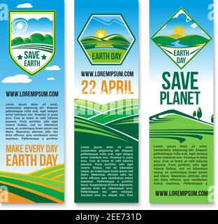 Speichern Planet und grüne Umgebung Banner Vorlagen. Natur- und Umweltschutz Design für 22 April Earth Day. Vektor-Konzept der sauberen Planetenluft Stock Vektor