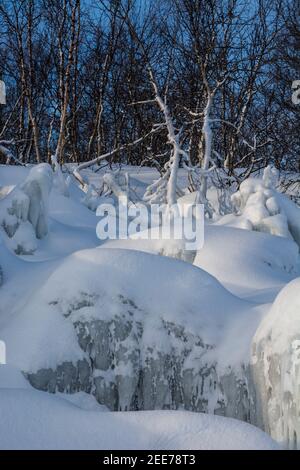 Eisformationen, Tornetrask See, Abisko Nationalpark, Schweden. Stockfoto