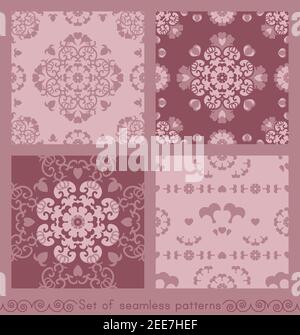 Set von nahtlosen Mustern Rosenholz Farbe und Pastell Pink. Hübsche Herzen. Romantisch. Vektor. Stock Vektor