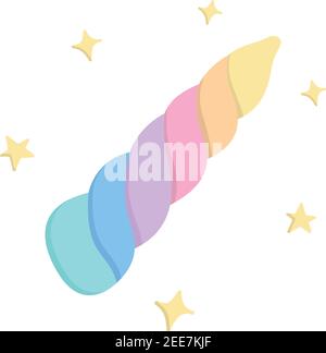 Regenbogen Bunte magische Einhorn Horn mit Funkeln, Einhorn Horn handgezeichnete Doodle Vektor-Illustration mit Schatten, isoliert. Stock Vektor