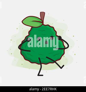 Vektor Illustration von Green Kaffir Lime Niedlichen Charakter Illustration mit einfachen Gesicht, Hände und Beine auf isolierten HintergrundCharakter mit niedlichen Gesicht, Stock Vektor