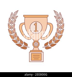 Erster Platz goldene Tasse Vektor Cartoon Umriss Illustration isoliert auf weißem Hintergrund. Gelbe Trophäe mit Lorbeerkranz. Gewinner Preis, bester Champion, Auszeichnung für Wettbewerb Zeichen. Stock Vektor