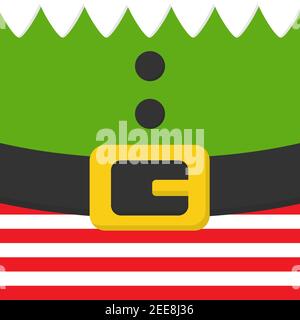 Weihnachten Elf Vektor-Illustration. Festliche Elf Körper, Kleidung einfach quadratisch Symbol. Weißer Kragen, grünes Hemd mit Knöpfen, rot-weiß gestreifte Hose w Stock Vektor