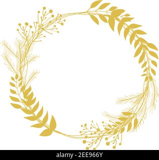 Weihnachten floral Gold Kranz Vektor-Illustration. Baum Zweige im Kreis. Grußkarte oder Hochzeitseinladung Design. Isoliert. Stock Vektor