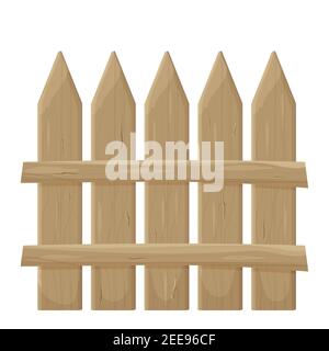 Holz beige Zaun aus Planken in Cartoon-Stil isoliert auf weißem Hintergrund. Ländliche Grenze, Barriere, Außendekoration. UI-Element des Designelements. . Vect Stock Vektor