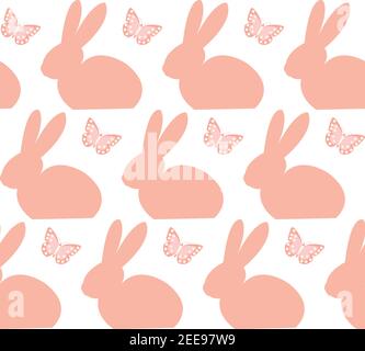 Vektor nahtlose Frühling Muster mit Kaninchen und Pflanzen. Ostern Muster. Cartoon Hasen Stock Vektor