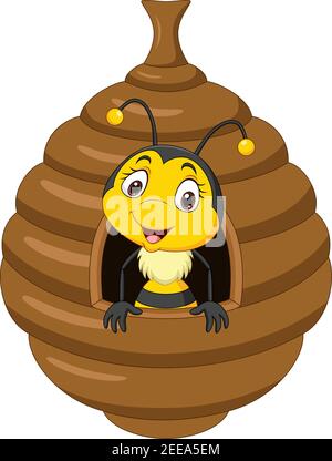 Cartoon niedliche kleine Biene im Bienenstock Stock Vektor