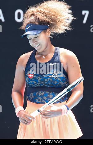 Melbourne, Australien. Februar 2021, 16th. Der 3rd-Samen Naomi OSAKA aus Japan reagiert nach dem Sieg über Su-Wei HSIEH aus Taipei in einem Viertelfinale am 9. Tag der Australian Open 2021 in der Rod Laver Arena in Melbourne, Australien. Sydney Low/Cal Sport Media. Kredit: csm/Alamy Live Nachrichten Stockfoto