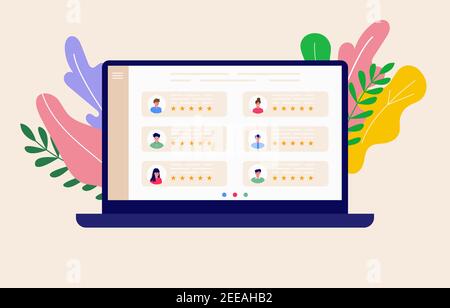 Konzept des Arbeitsplatzes für Videokonferenzen und Online-Meetings. Design-Vorlage mit Geschäftsleuten nehmen, Bericht, Flyer, Marketing, Broschüre, Werbung, Stock Vektor