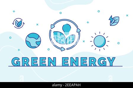 Grüne Energie Typografie Kalligraphie Wort Kunst mit Umriss Stil Vektor Design-Illustration Stockfoto