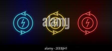 Neon Icon Set eco, Energie. Set von roten, blauen, gelben Neon-Vektor-Symbol Stock Vektor