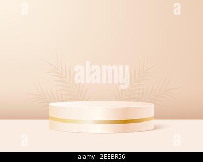 Produkt Podium in beigem Pastellhintergrund mit Schattenblättern. Abstrakte minimale Szene zu Präsentation oder Show-Kosmetik. Vector realistische Plattform. 3D Stock Vektor