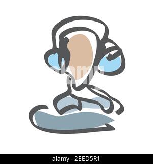 Symbol einer Person mit Kopfhörern, ein einfaches Logo einer Person, die Musik hört. Vektorgrafik Stock Vektor