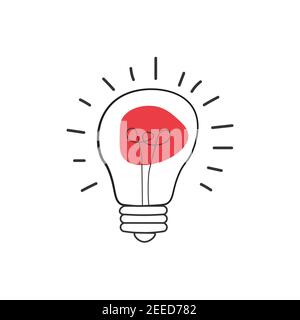 Hand gezeichnet Vektor Glühbirne Symbol mit Konzept der Idee. Brainstorming und Teamarbeit. Tolle Idee eureka Icon Konzept. Doodle handgezeichnetes Zeichen. Stock-Vektor Stock Vektor