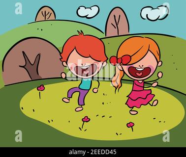 Happy Kids spielen auf dem Boden Stock Illustration Vektor Stock Vektor