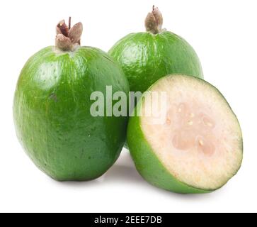 Tropische Früchte feijoa auf weißem Hintergrund Stockfoto