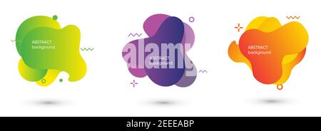 Abstrakte flüssige Hintergründe auf weiß isoliert gesetzt. Gradient abstrakte Banner mit fließenden flüssigen Formen. Stock Vektor