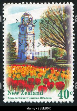 NEUSEELAND - UM 1996: Briefmarke gedruckt von Neuseeland, zeigt Seymour Square Gardens, Blenheim, um 1996 Stockfoto